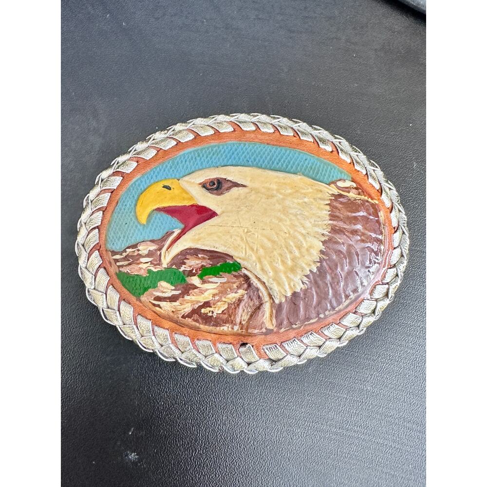 Vintage Leather Handcrafted Bald Eagle Belt Buckle